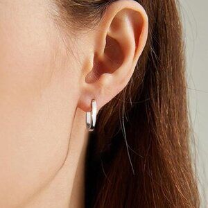 925 Sterling Silver Oval Huggie Hoop Earrings | Small Chunky Minimalist